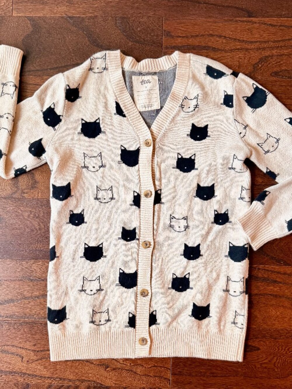 Tea Collection Turkish Cat Cardigan Off White and Black, Size M